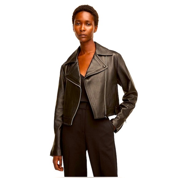 LAMBSKIN LEATHER jacket- MEDIUM- Cropped & Fitted Women’s Moto Jacket BLACK - Picture 4 of 14